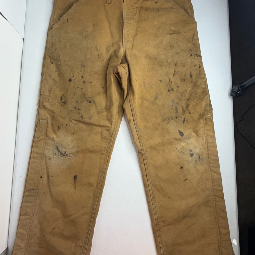 Vintage Carhartt Pants Mens 38Wx39L Brown Duck Canvas RED Quilted Lined Work USA